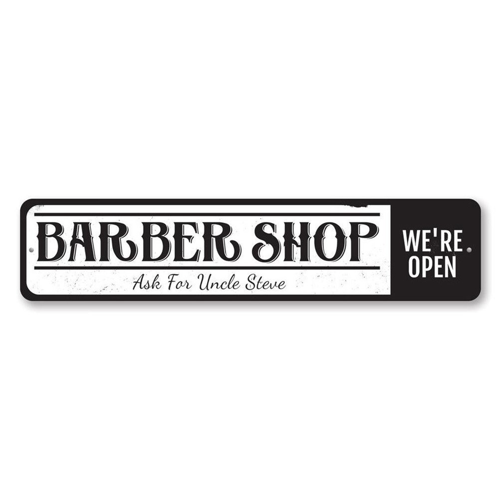 Personalized Barber Shop Open Sign Custom Name Aluminum Metal Decor