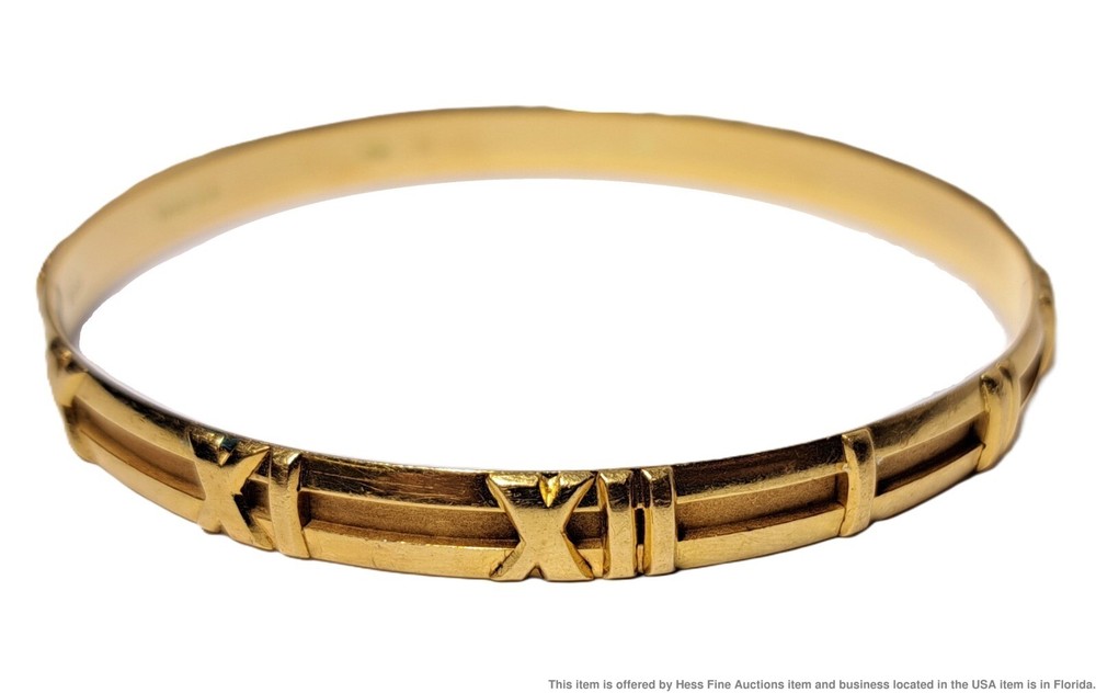 Vintage Tiffany & Co Atlas 18K Gold Roman Numeral Bangle Bracelet Signed 1995