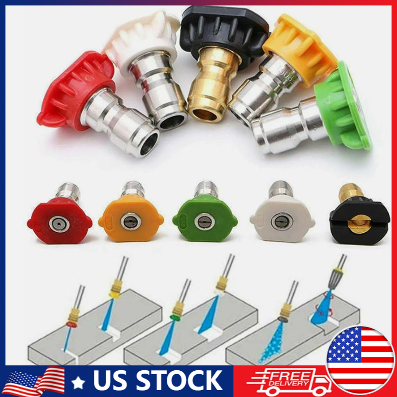 High Power 5PCS 1/4 Pressure Washer Spray Tips Nozzle Quick Connect Set
