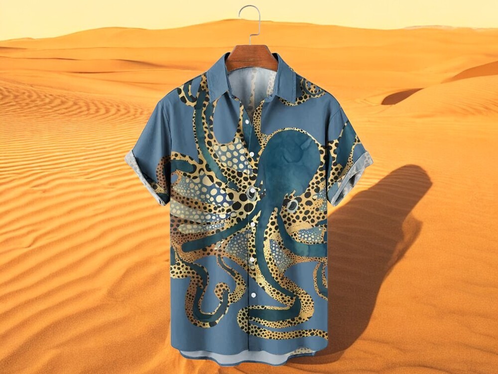 Ocean Octopus Art Hawaiian Shirt Short Sleeve Beachwear for Men and Women in Sizes S to 5XL