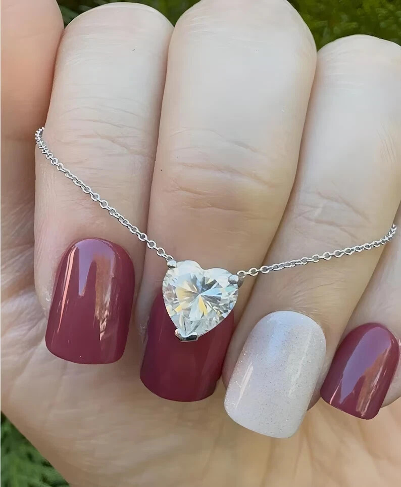 2 Carat Heart-Cut Moissanite Solitaire Pendant Necklace in 14K White Gold Plated 18 Inch Chain