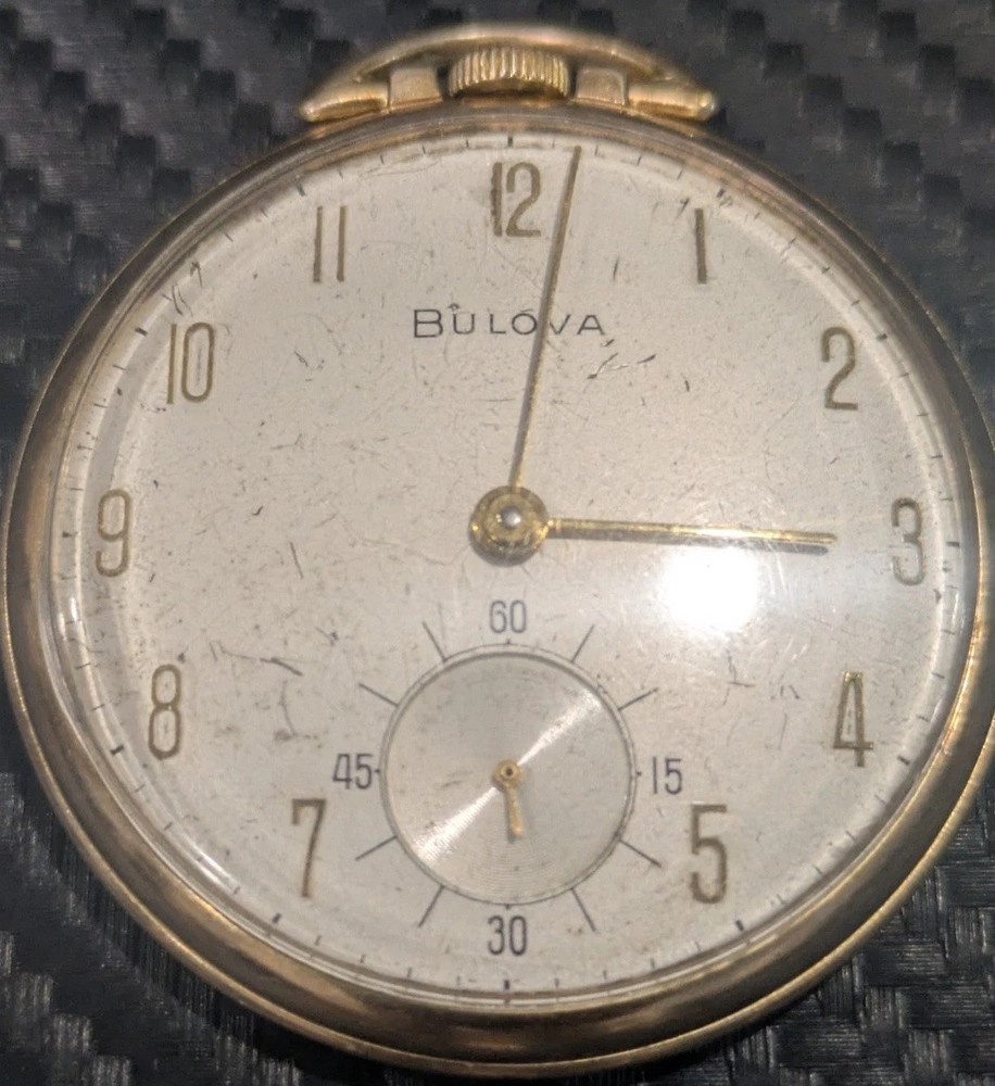 Vintage 1947 Bulova Pocket Watch- Caliber 17ALS-17 Jewels-Art Deco-Fully Wound