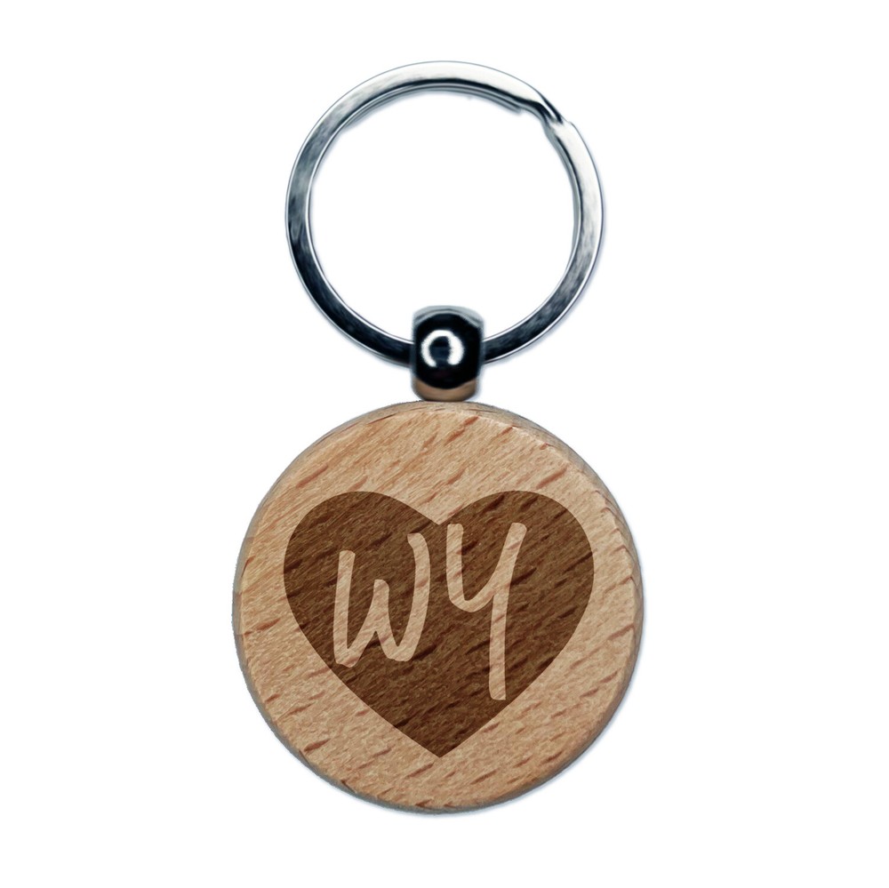 Wyoming State Heart Engraved Wooden Keychain Charm