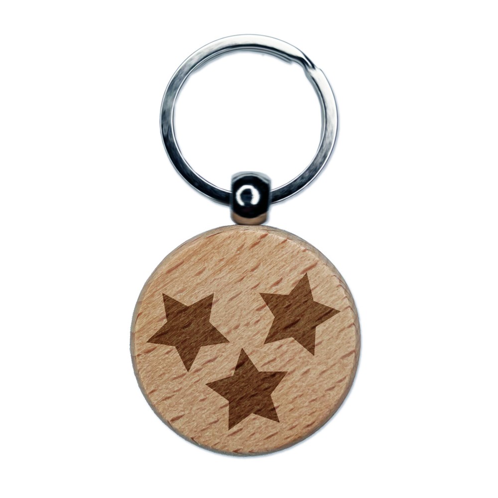 Star Scatter Engraved Wood Round Keychain Tag Charm