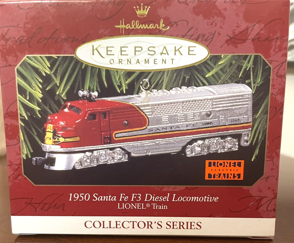 HALLMARK LIONEL TRAINS 1950 SANTA FE F3 DIESEL LOCOMOTIVE #2  ORNAMENTS NIB 1997