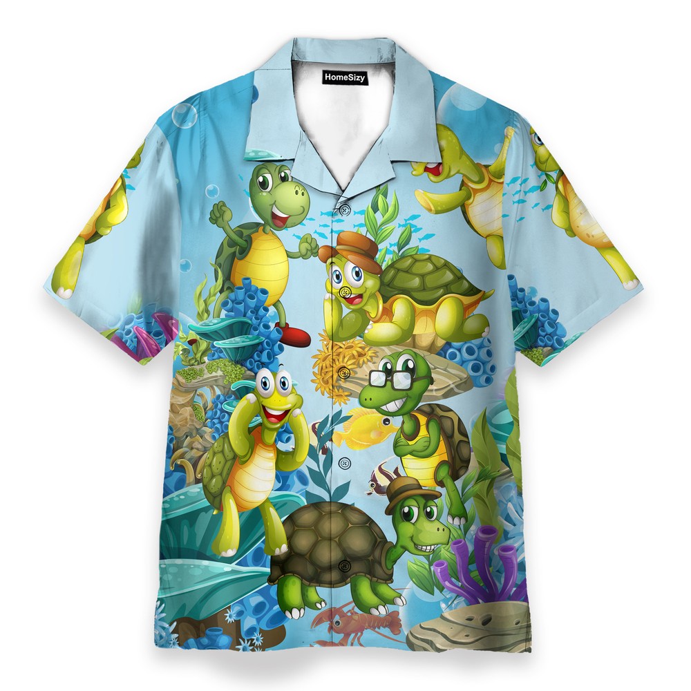 Funny Turtle Family In Ocean   Hawaiian Shirt
