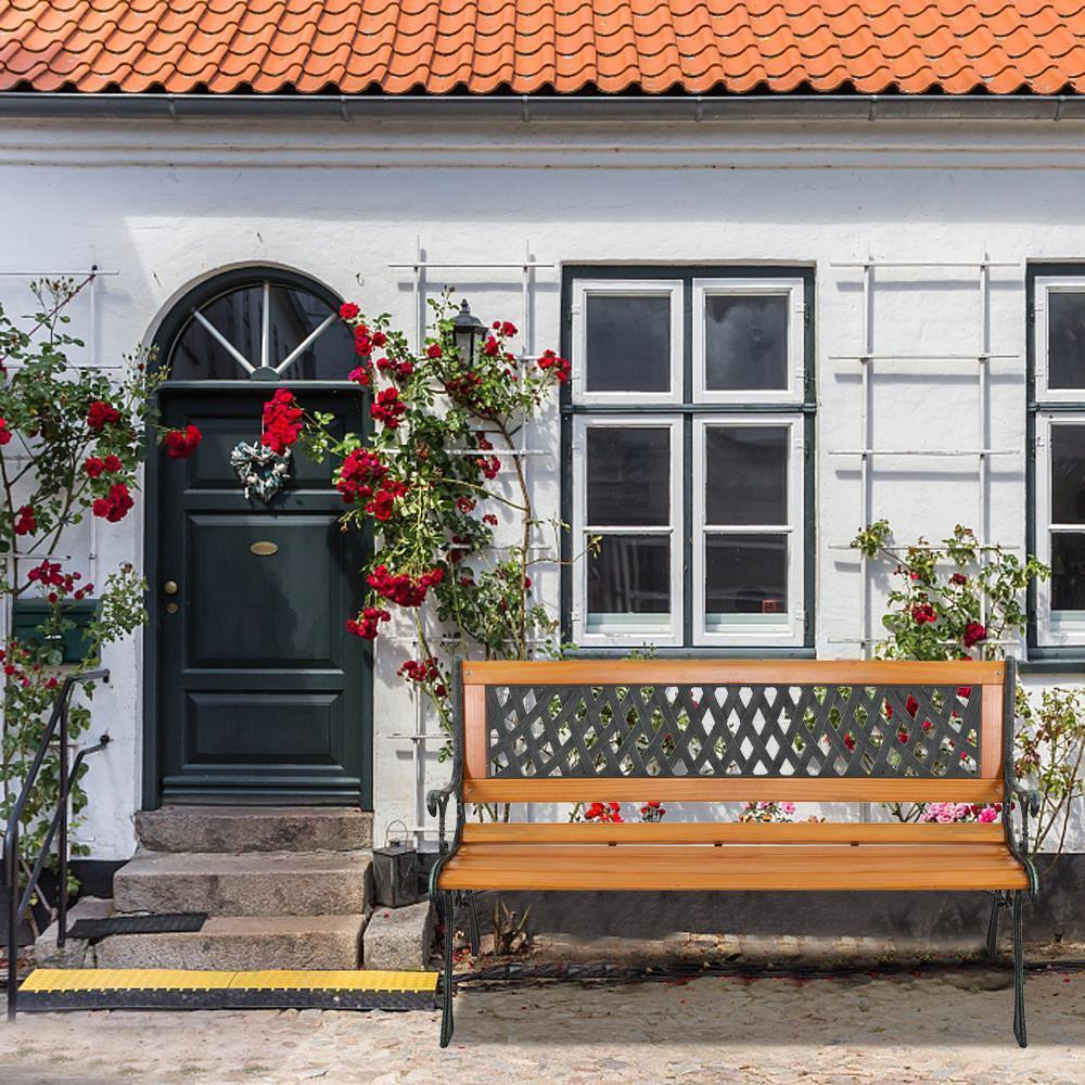 49-inch Bronze & Natural Garden Bench for Patio, Porch, Park, or School Seating  