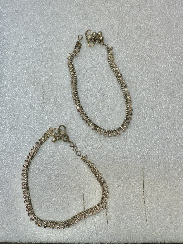 VTG Sterling Silver Traditional Payal Anklets with Bells 10 Inch Belly Dancer Style-image