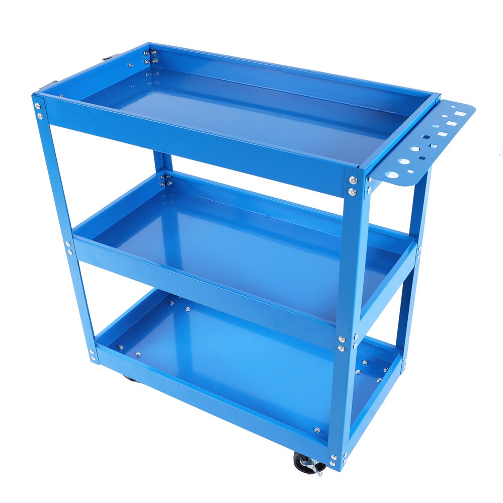Heavy-Duty Blue 3-Tier Steel Rolling Tool Cart with 450 LBS Capacity