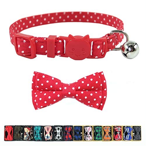 Cat Collar Breakaway with Bell and Bow Tie, Plaid Design Adjustable Safety