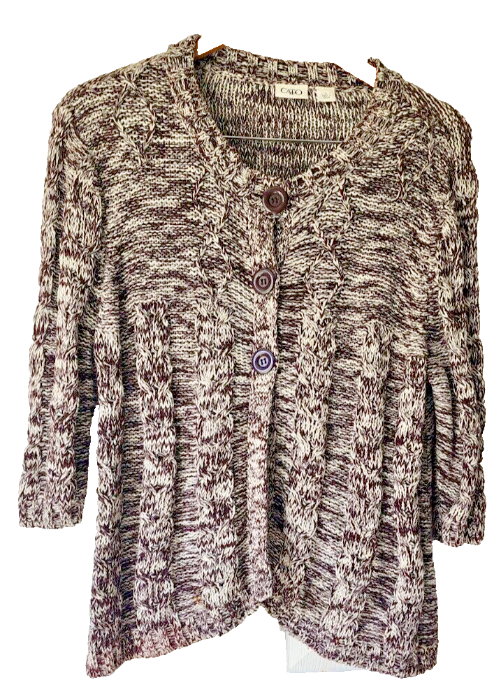 Chunky Knit Bolero Cotton  Sweater  Brown White Cardigan/Jacket  Women's Large