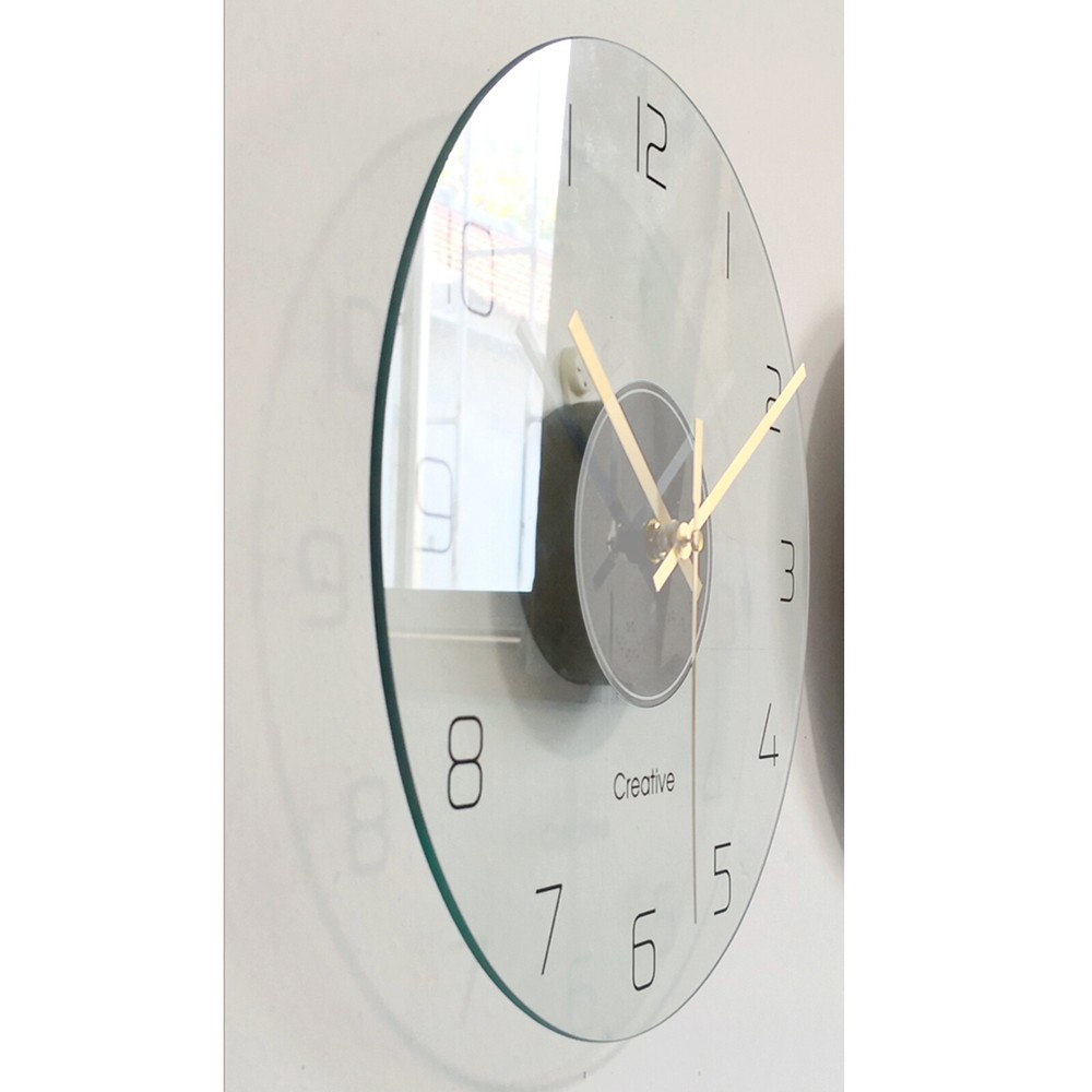30cm Round Wall Clock Round Tempered Glass Clear Wall Clock Ultra Thin Design