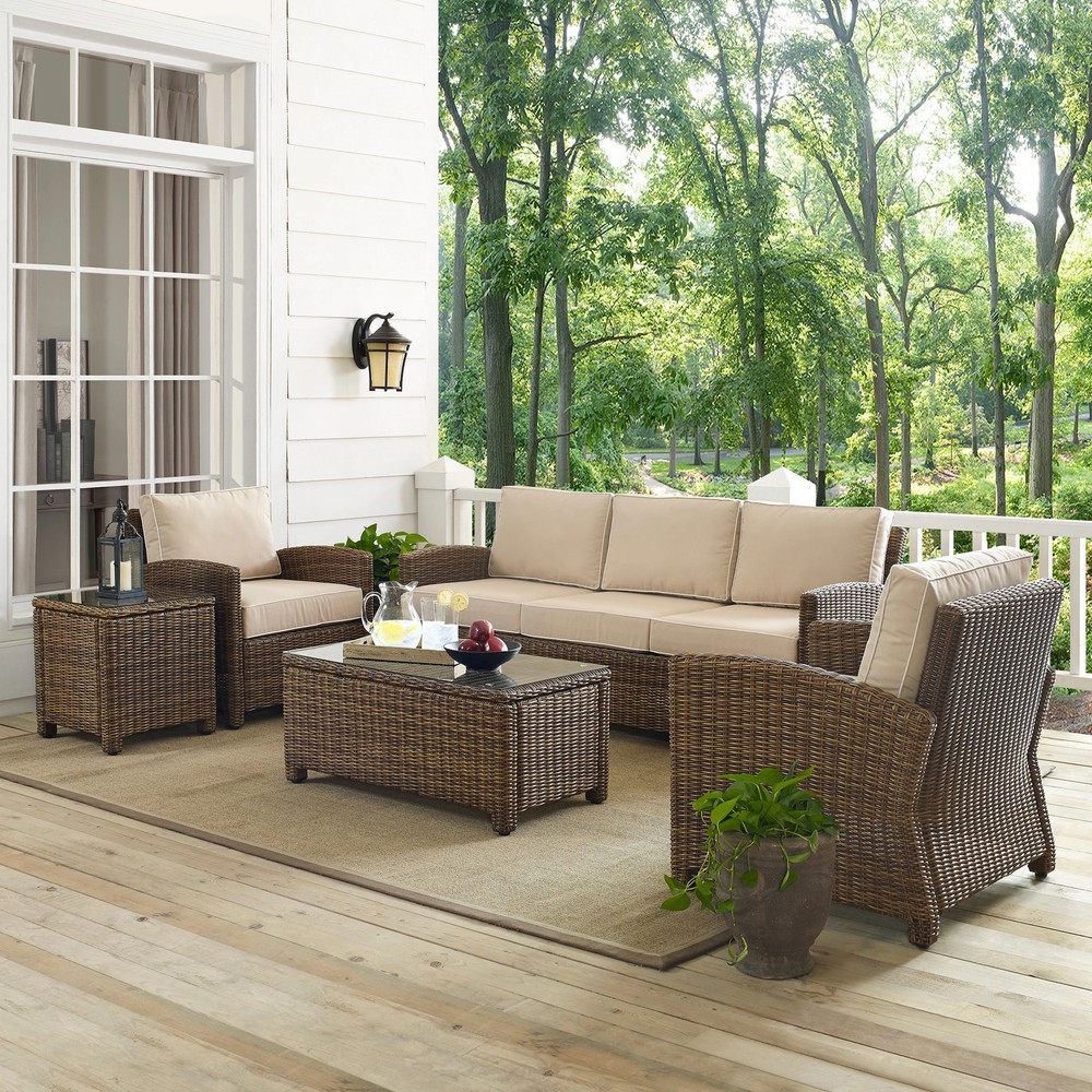 Crosley Bradenton 5-Piece Wicker Patio Sofa Set in Weathered Brown 144W x 93D