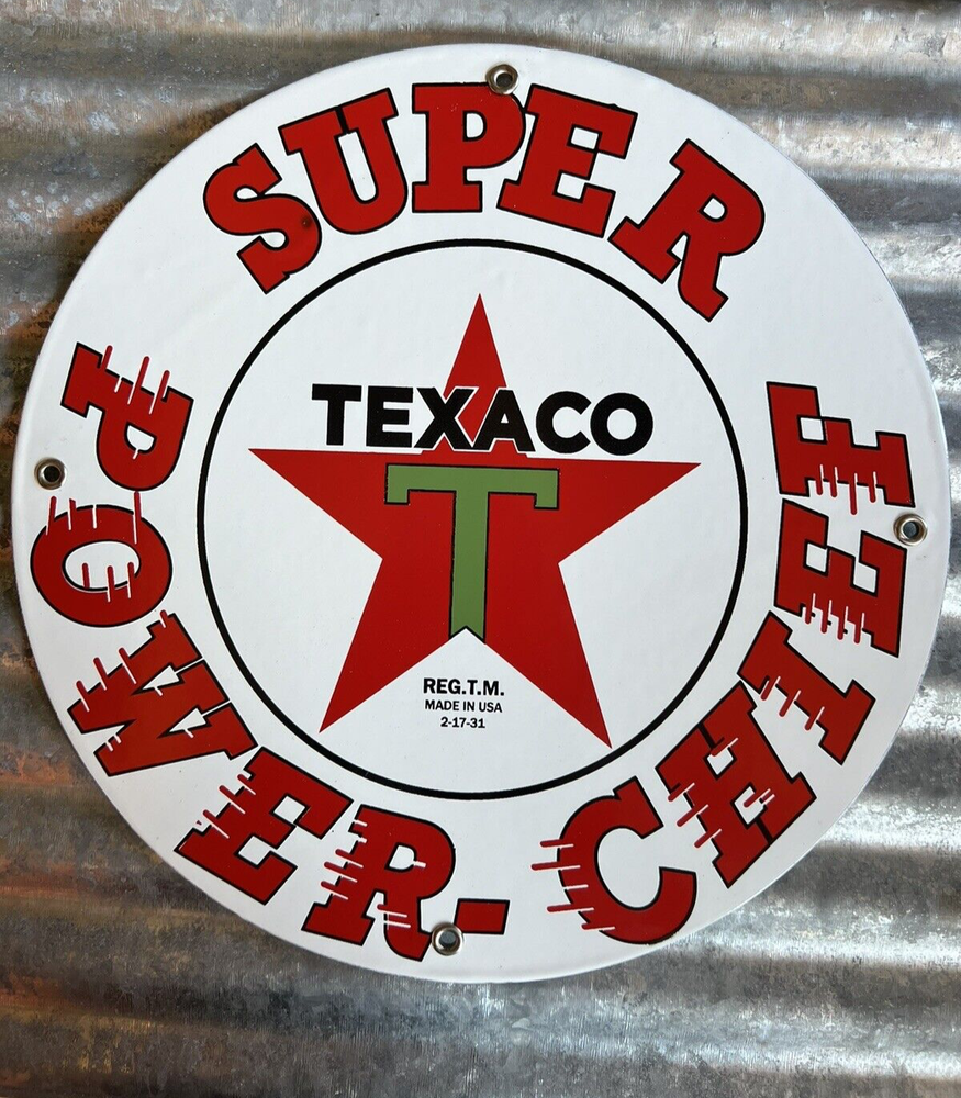 TEXACO SUPER POWER-CHIEF VINTAGE PORCELAIN GAS AND OIL  PUMP  SIGN