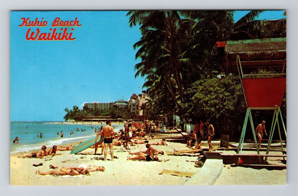 Waikiki HI-Hawaii, Kuhio Beach, Scenic View, Vintage Postcard
