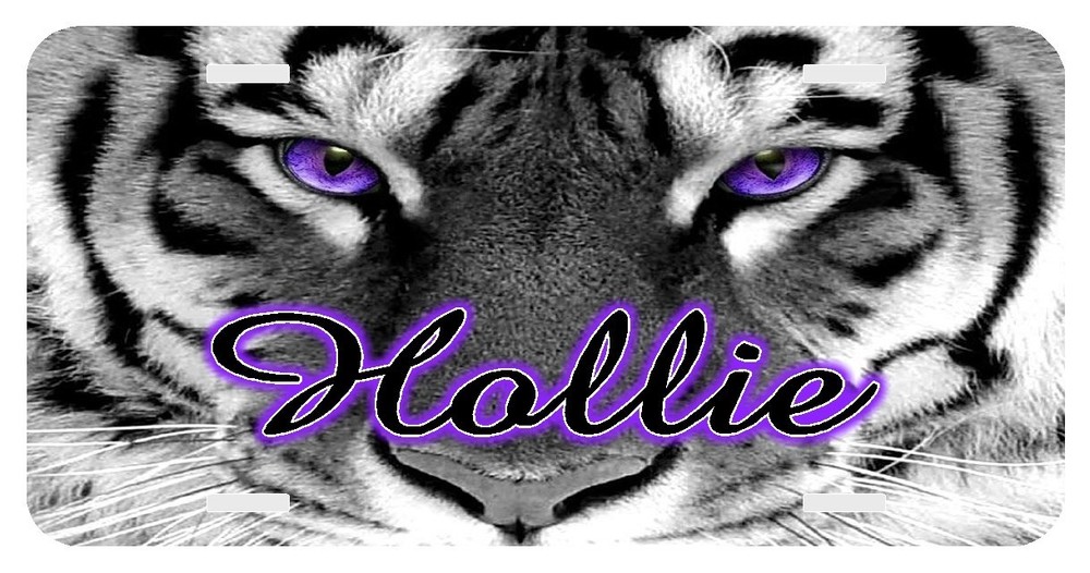 Custom Monogram License Plate with Purple Tiger Eyes Design-image