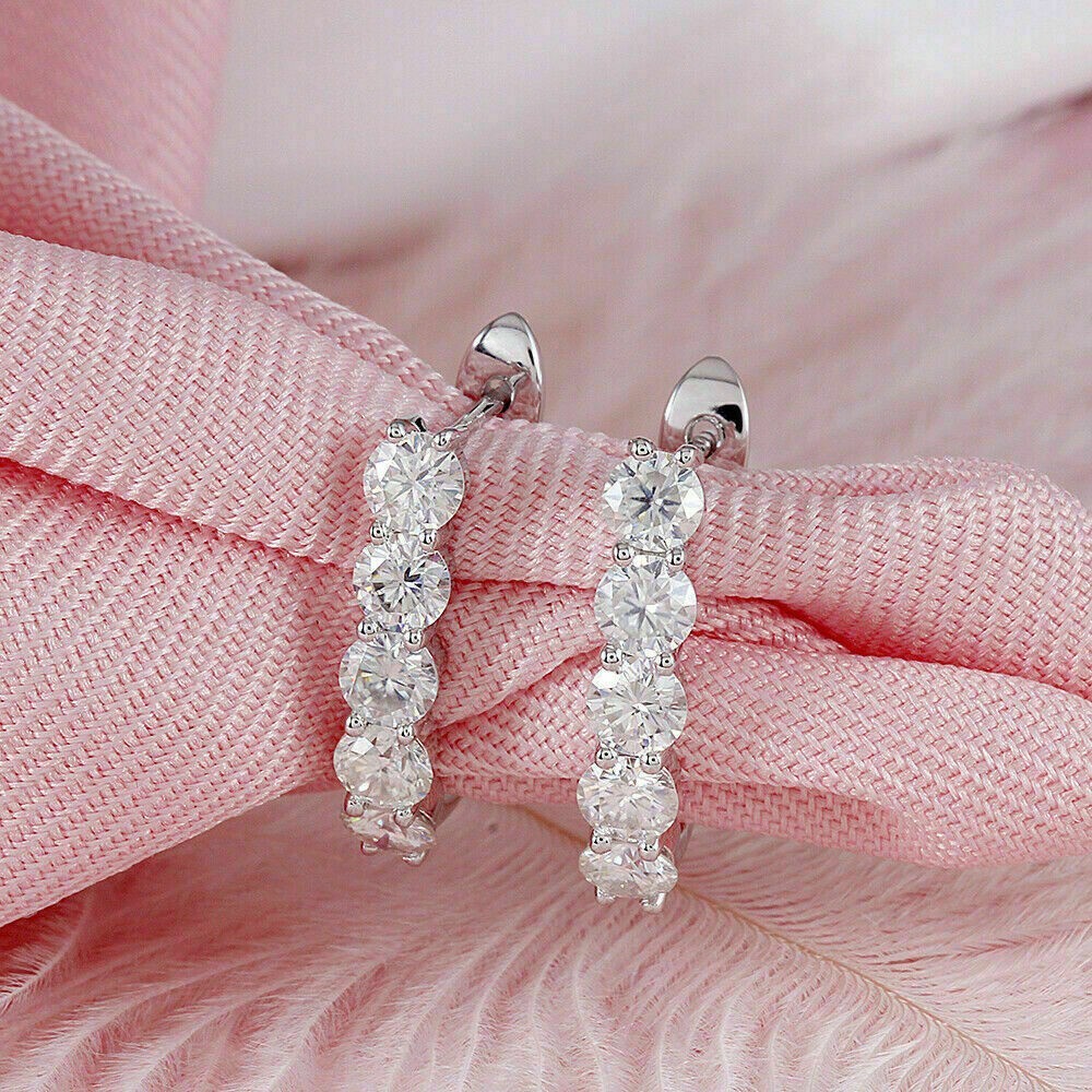 Pretty 1.50Ct Round Simulated Diamond Huggie Hoop Earrings 14K White Gold Plated
