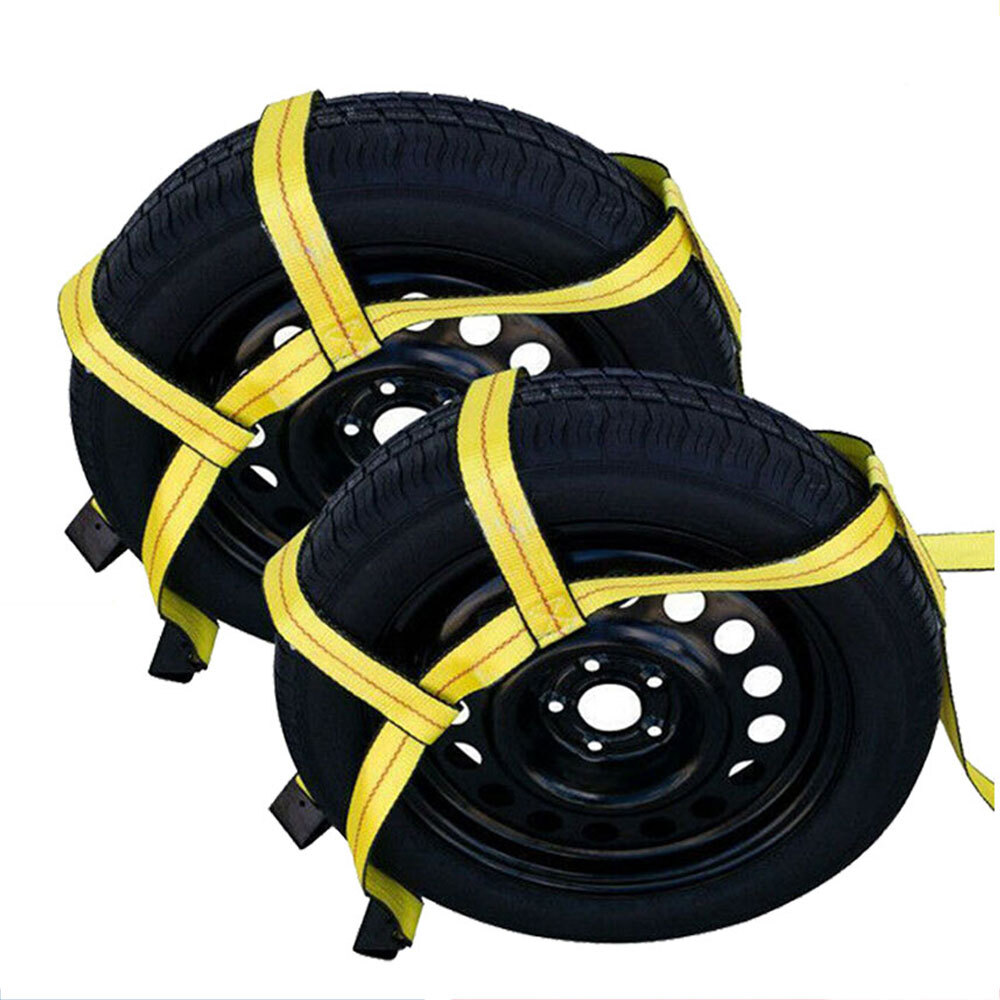 2x Adjustable Car Tire Basket Straps with Flat Hooks for Tow Dolly H22 IN