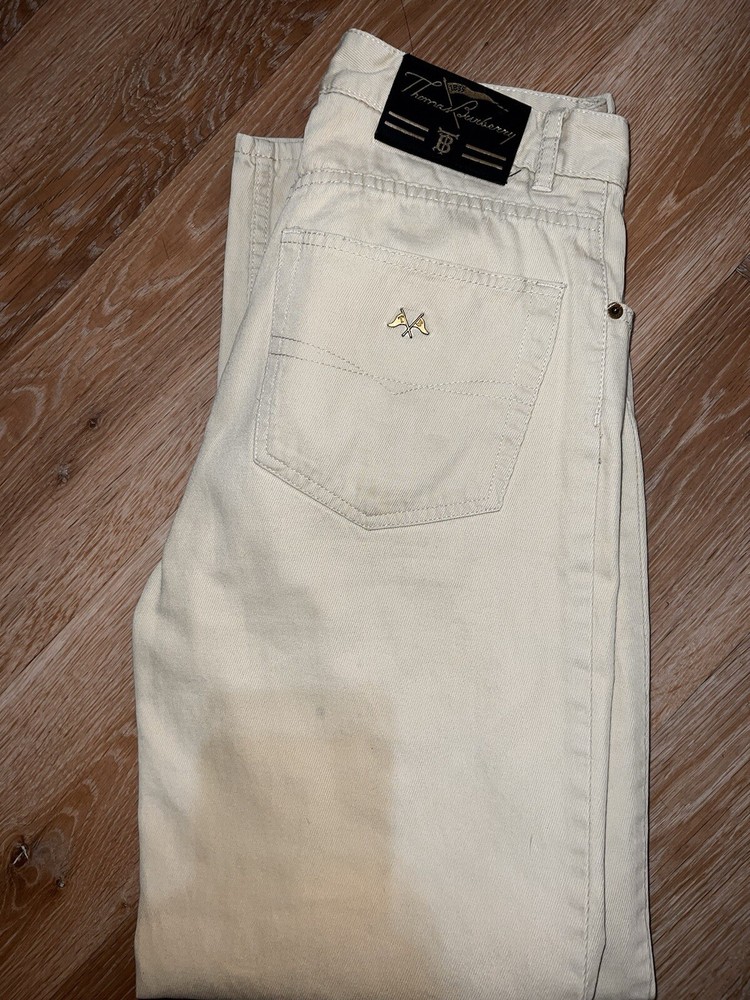 THOMAS BURBERRY Linen Jeans W27 L30 Light Beige Cream Regular Straight