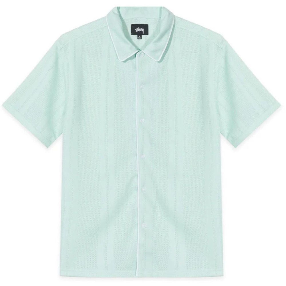 Stussy Mint Green Mesh Bowling Shirt Mens Small S/S Button Down