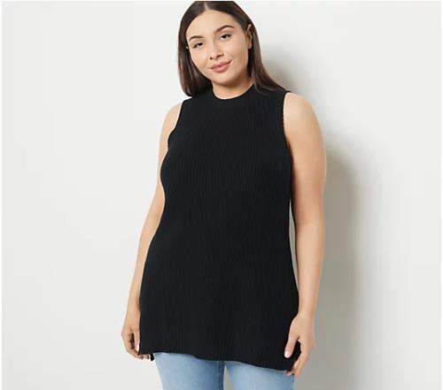Girl With Curves Sleeveless Tunic Sweater (Black, XXS) A496918