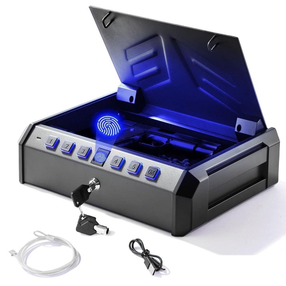 Biometric Pistol Safe Large Capacity with LED Lights 3 in 1 Gun Case Accurate...-image
