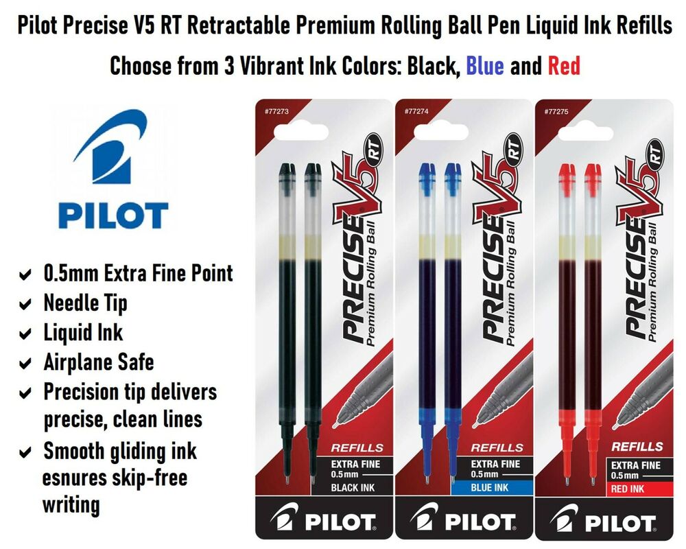 Pilot Precise V5 RT Rolling Ball Liquid Ink Refills, 0.5mm Extra Fine, 3 Packs