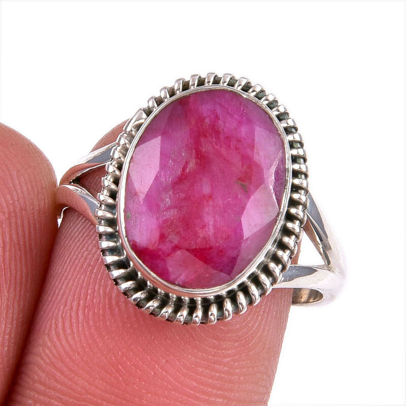 Red Ruby(Simulated) Gemstone Handmade 925 Sterling Silver Gift Ring S.7.5