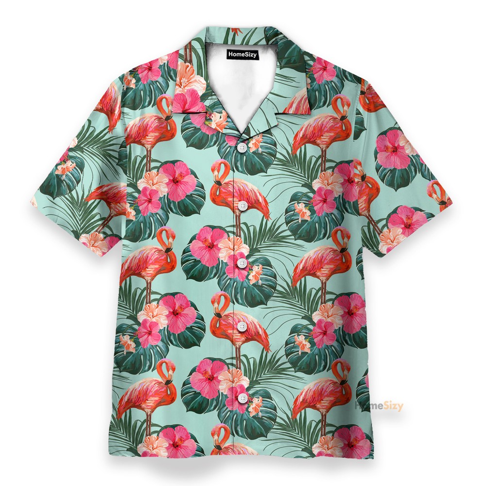 Flamingo Beautiful Floral   Hawaiian Shirt Beach Shorts