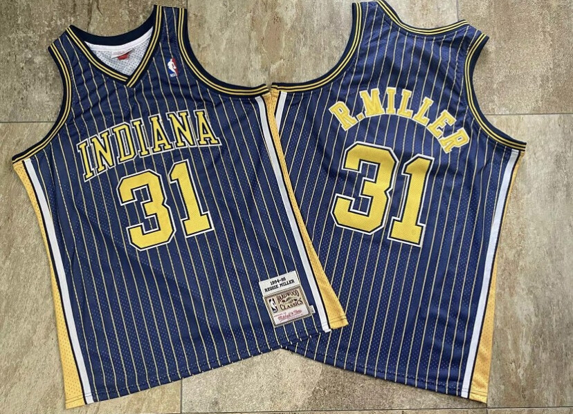 Indiana Pacers Reggie Miller blue Pinstriped basketball retro jersey