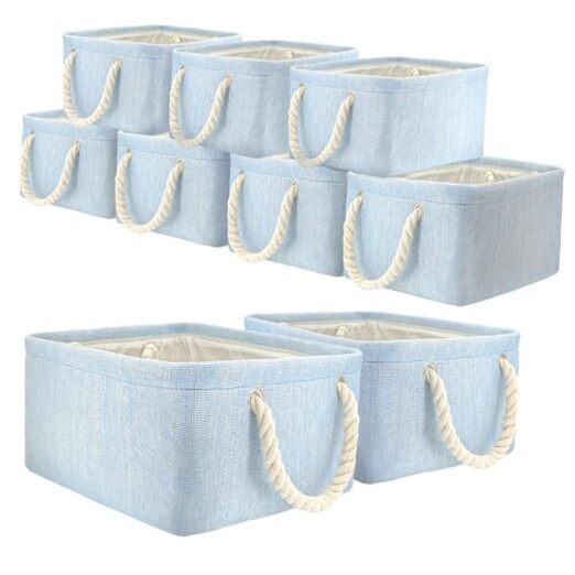 9 Pack Storage Basket Bins & Decorative Baskets Fabric Storage Cubes light blue