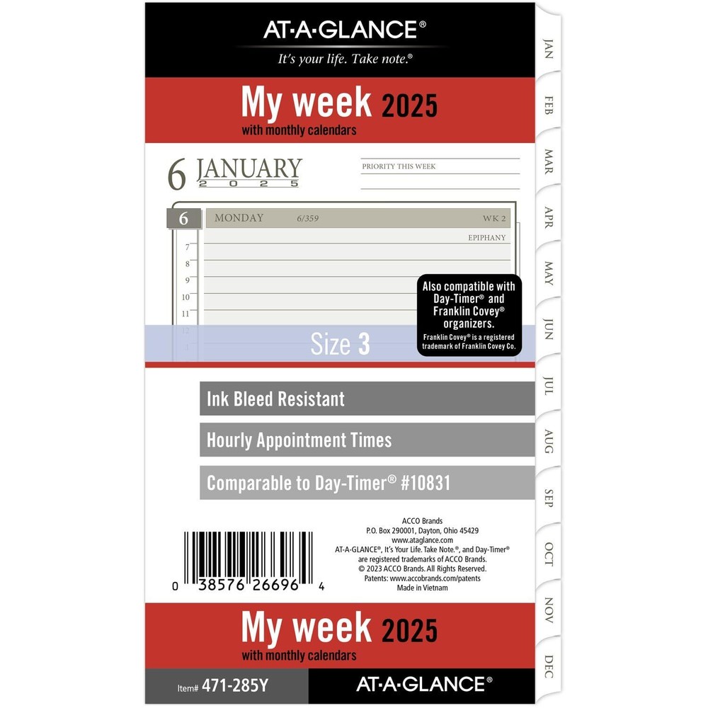 AT-A-GLANCE 2025 Planner Refill Weekly & Monthly 3-3/4
