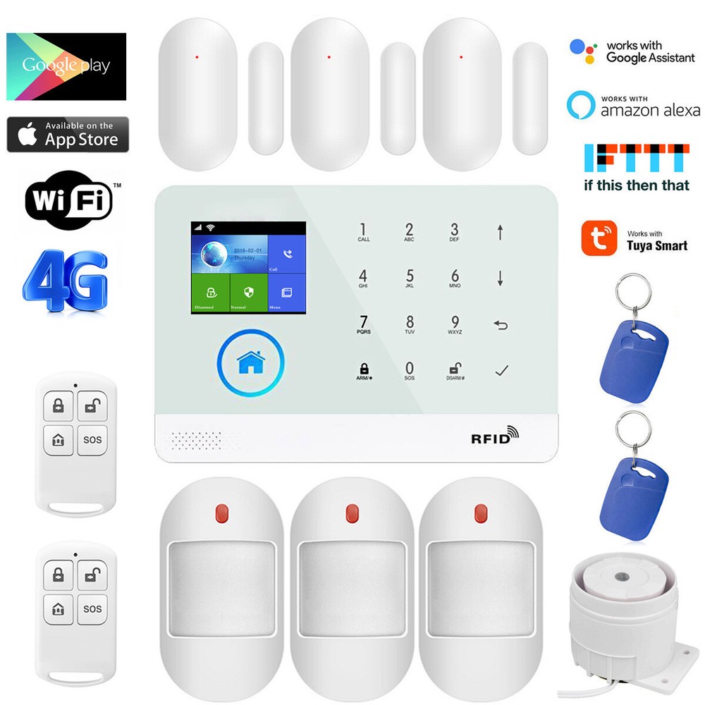 A01 4G+WiFi Tuya APP Wireless Home Security Alarm System Compatible with Alexa and Google Assistant for Enhanced Burglar Protection