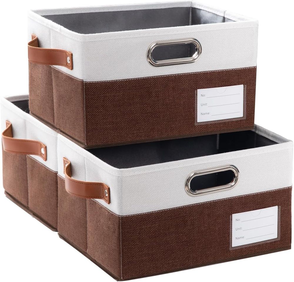 Foldable Storage Bins with Handles [3-Pack] Fabric Collapsible Storage Boxes Bas