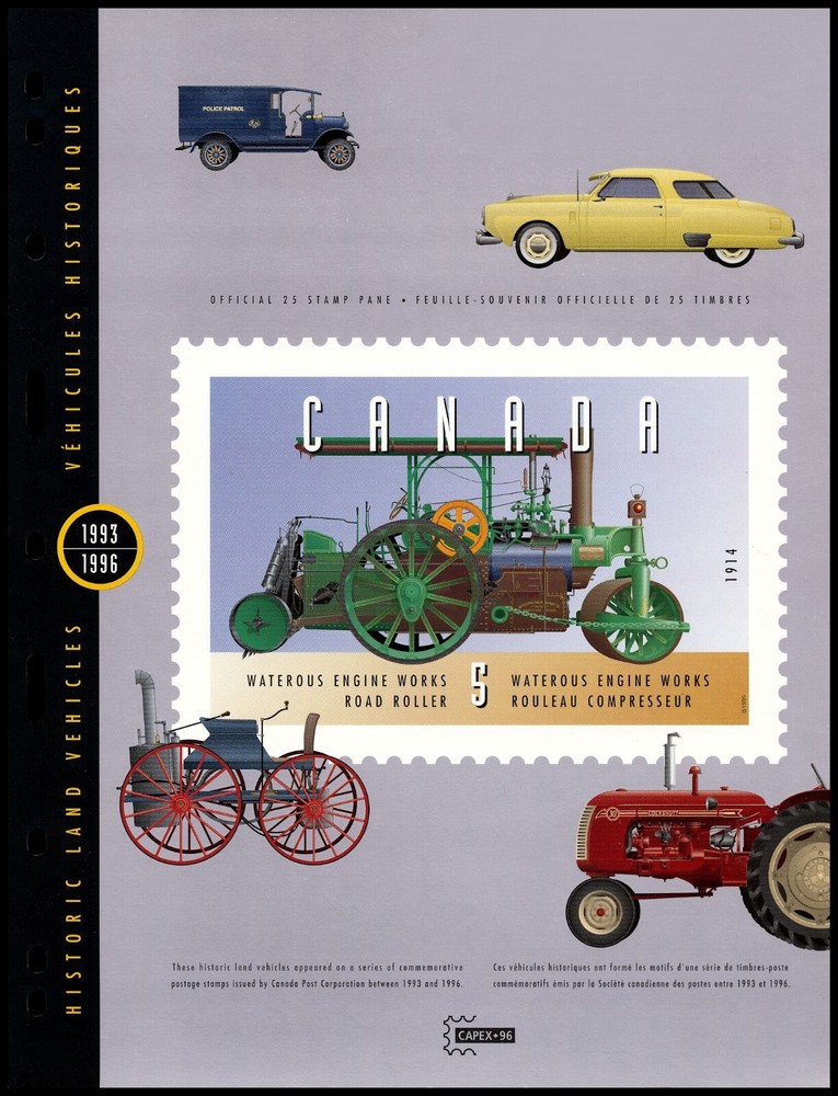 1996 Canada Post Thematic Collection #72 - Historic Land Vehicles - Sheet of 25