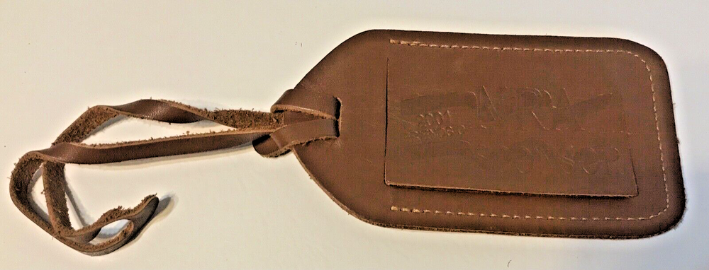 Vintage 2001 NRA Tan Leather Luggage ID Address Business Card Holder Hang Tag