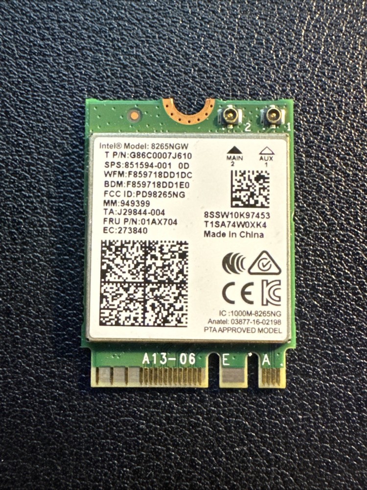 Intel 8265NGW Dual Band WiFi Bluetooth 5.0 Card 01AX704 G86C0007J610