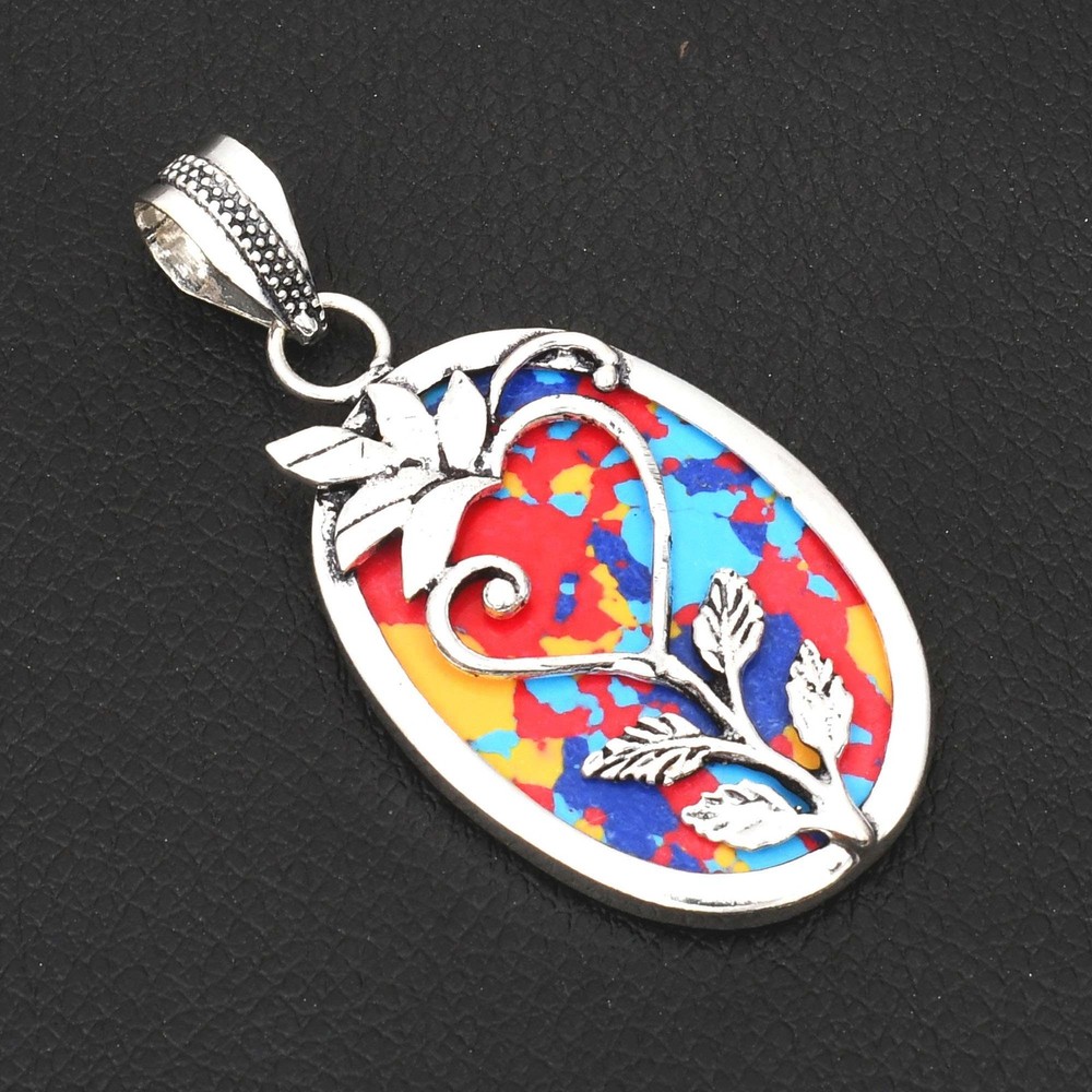 Mosaic Jasper Gemstone Handmade Leaf Pendant Necklace Gift 2.4 Inches AP-43459