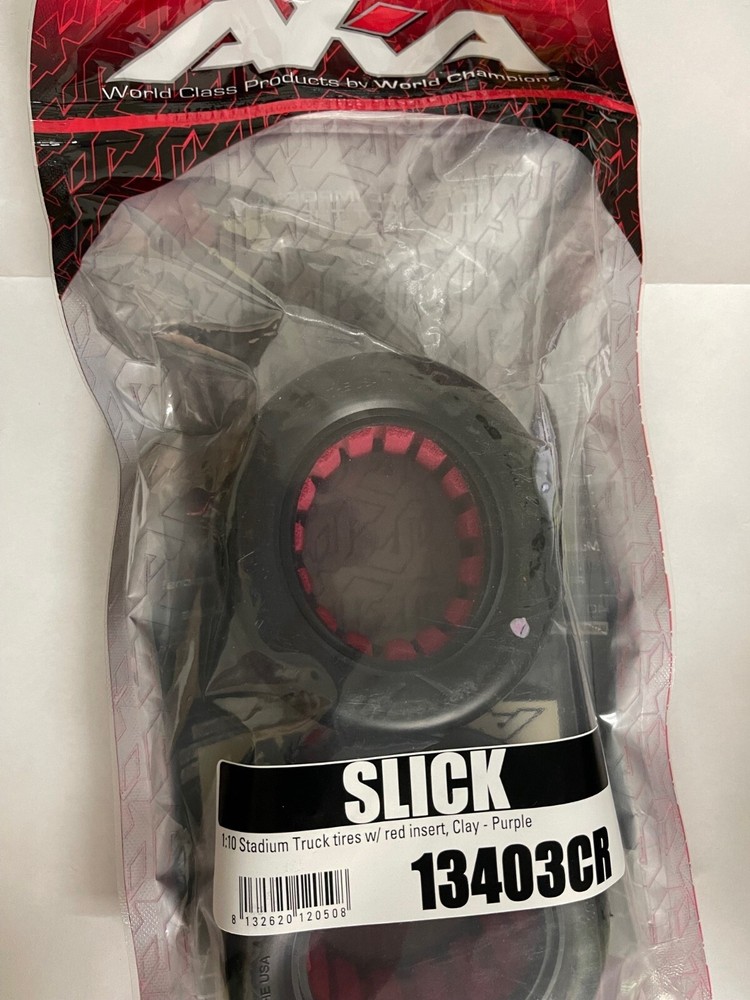 AKA 1:10 SLICK Stadium Truck Tires w/Red Insert, Clay-Purple
