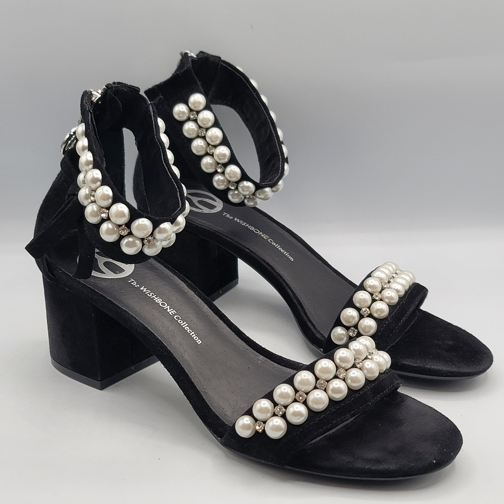 Sparkly Rhinestone Pearl Strap Women's Chunky Heel Sandals for Party Wedding Prom