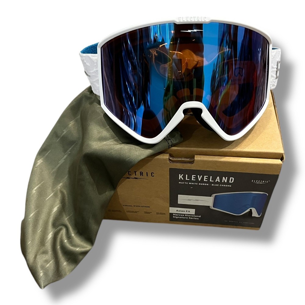 Electric Visual Kleveland Matte White Snowboard Goggles with Blue Chrome Lens for Enhanced Visibility and Style-image