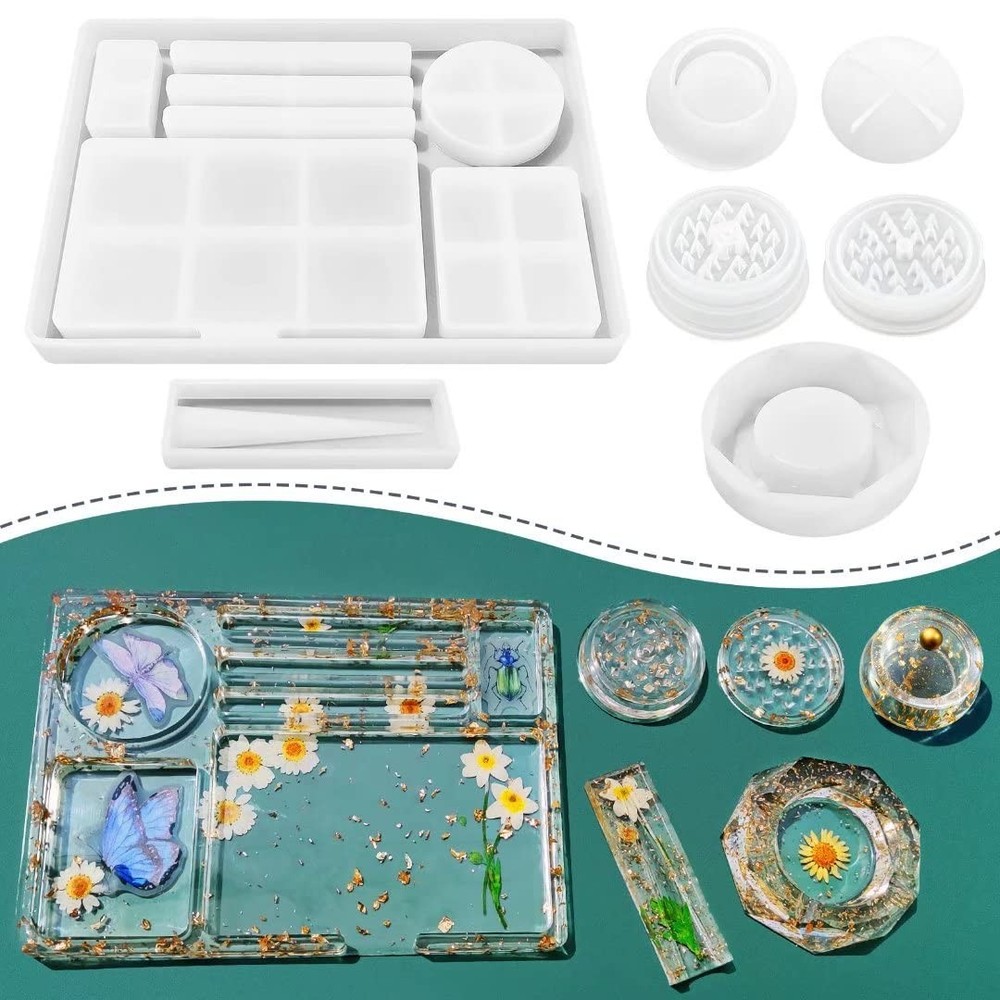 6 PCS Silicone Molds for Resin - Large Resin Molds with Rolling Tray Mold and...
