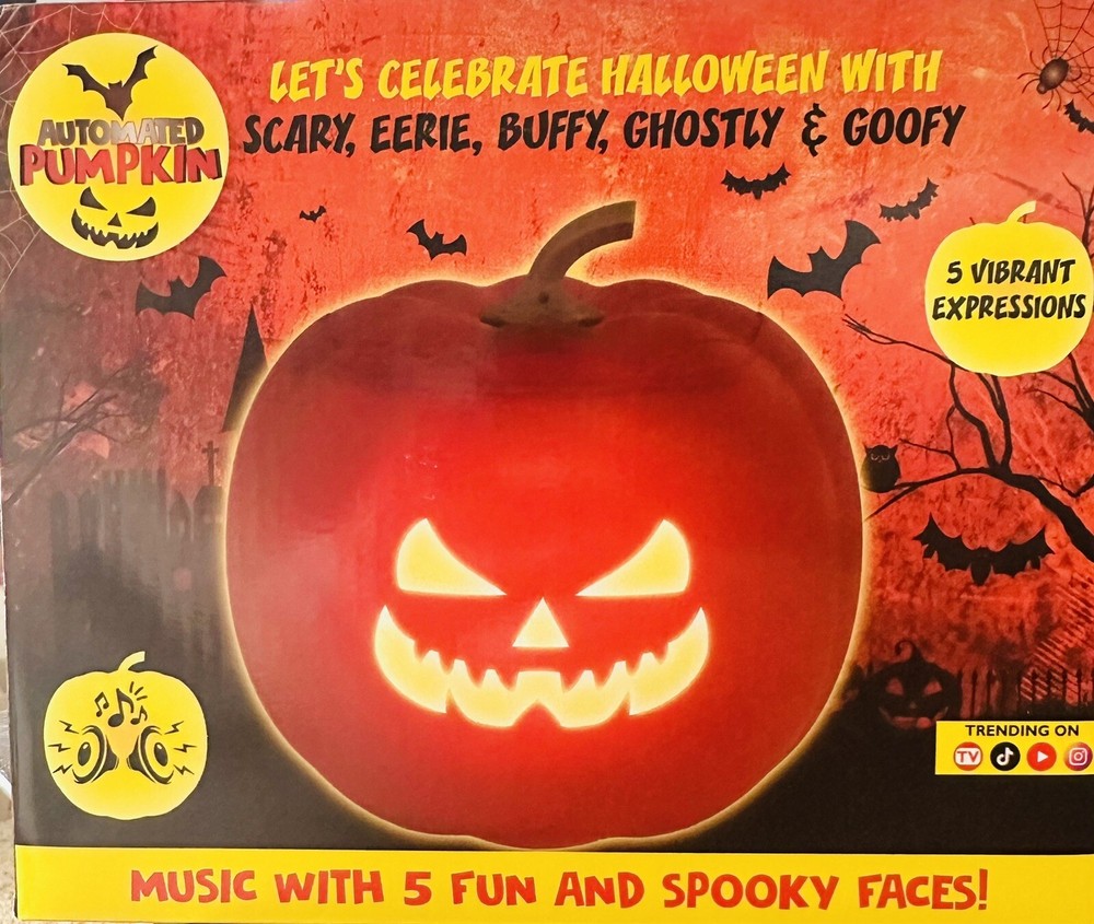 New Automated Pumpkin with 5 Spooky Faces Built-in Speakers and LEDs NIB-image
