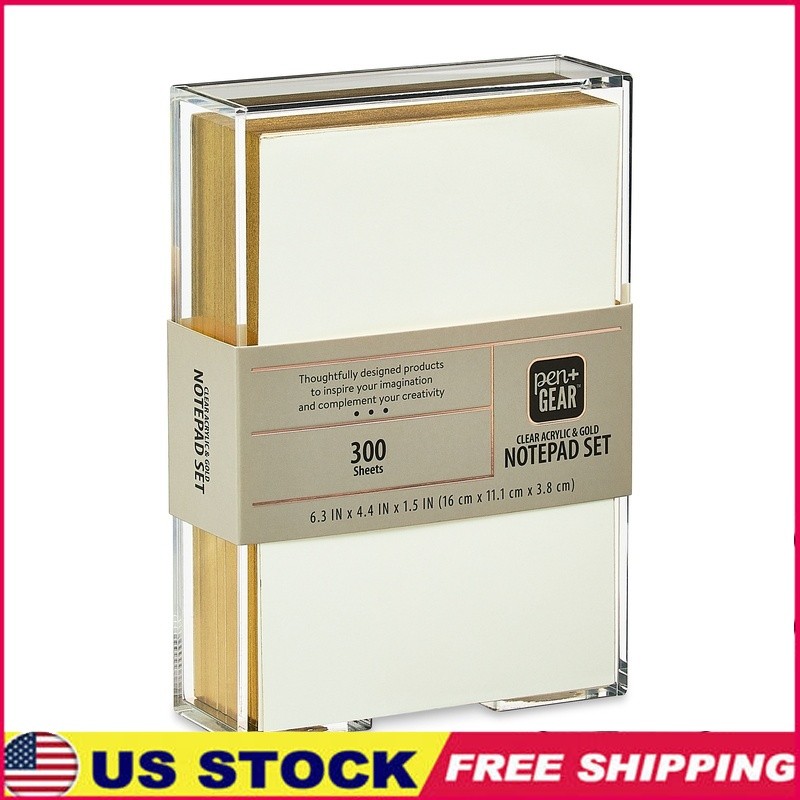 Clear Acrylic Notepad Set with 300 Sheets and Memo Holder for Modern Desk Organizing