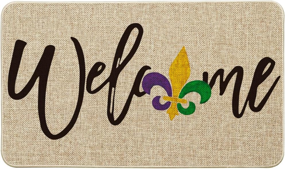 Mardi Gras Irises Doormat Carnival Entryway Seasonal Low Profile Rug