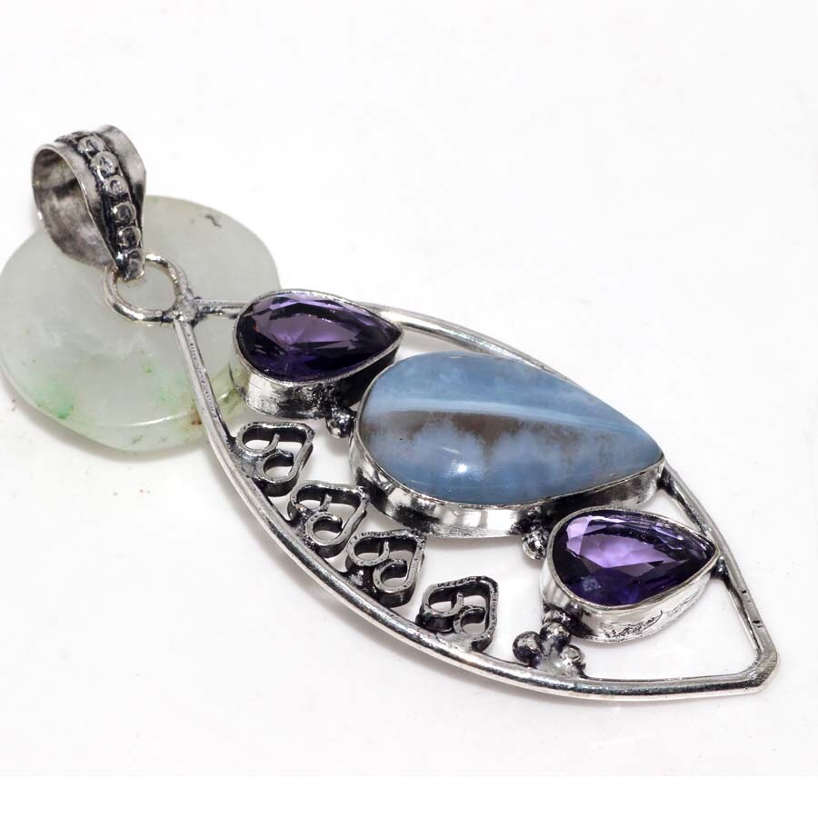 Owhyee Blue Opal Amethyst Gemstone Pendant 2.6