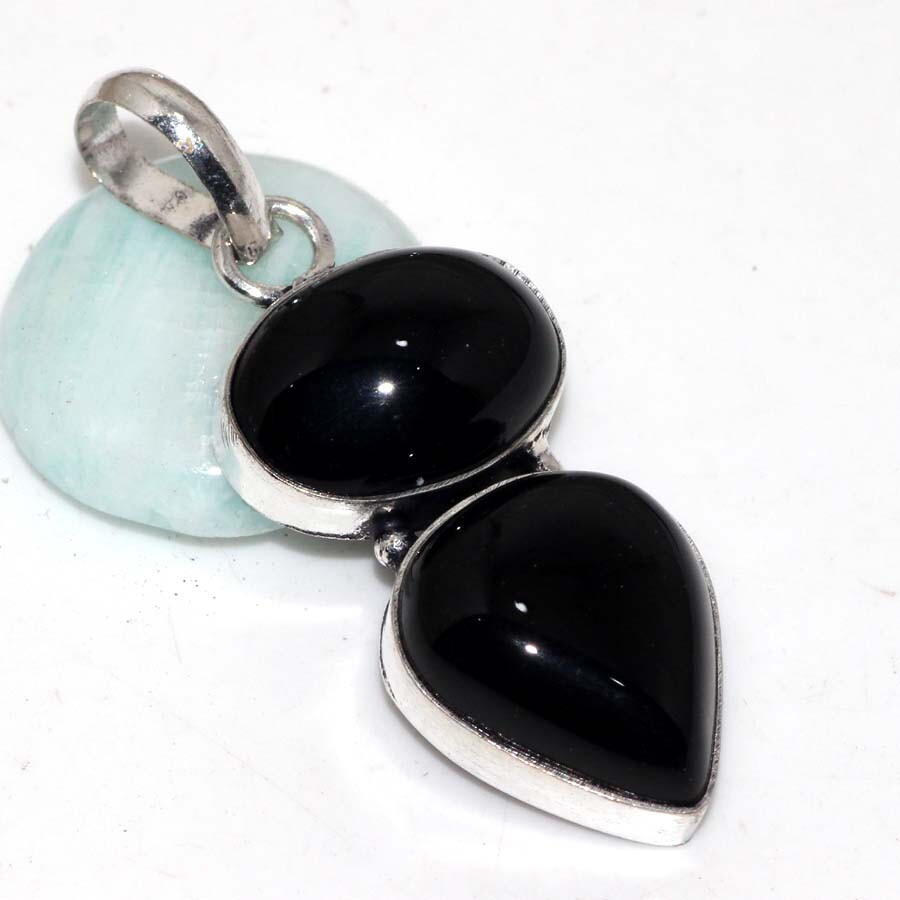 Black Onyx 925 Silver Plated Gemstone Pendant 2