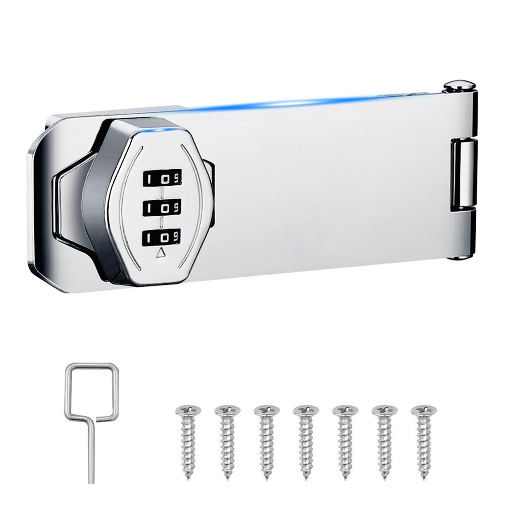 Cabinet Password Hasp Locks 4 Inch Silver Mechanical Latch Locks Outdoor-image