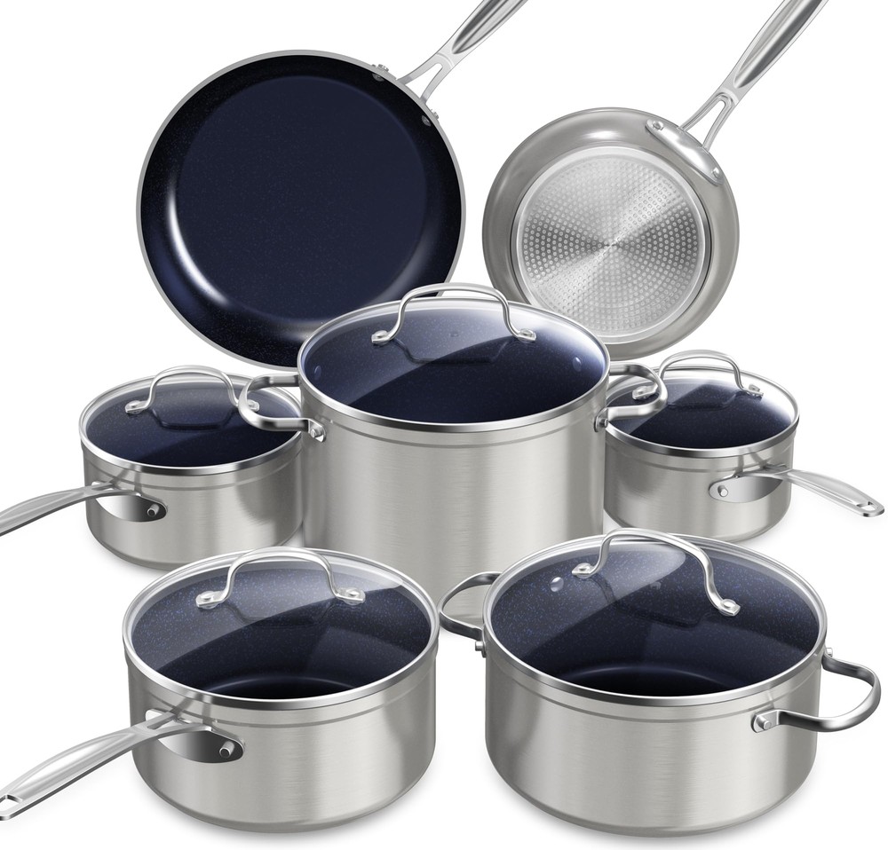 Nuwave Healthy Duralon Blue Ceramic Nonstick Cookware Set with Safe PFOA-Free Coating