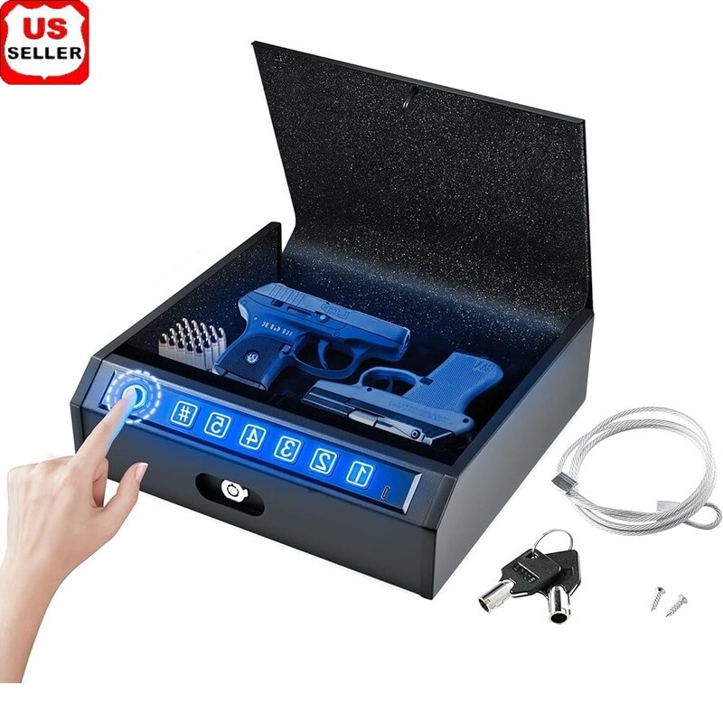 Biometric Handgun Safe with Quick Access Fingerprint & Keypad Portable Security Box-image